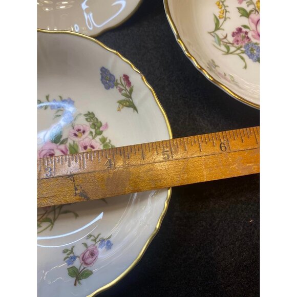 4 Berry Bowls PORTLAND Syracuse China Excellent Condition Gold Rims Floral Desig - Picture 5 of 6